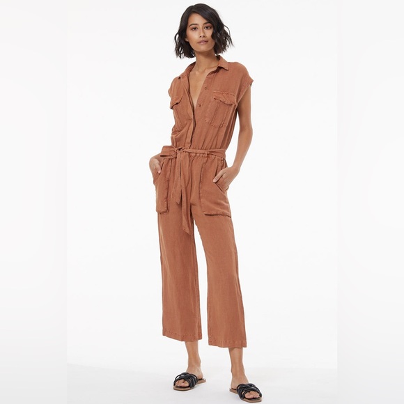 Young Fabulous & Broke Pants - New YOUNG FABULOUS & BROKE linen blend Cuba jumpsuit in Caramel 693TN